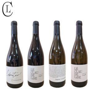 Le Clau de Lise smagekasse med 2 flasker rødvin og 2 flasker hvidvin.